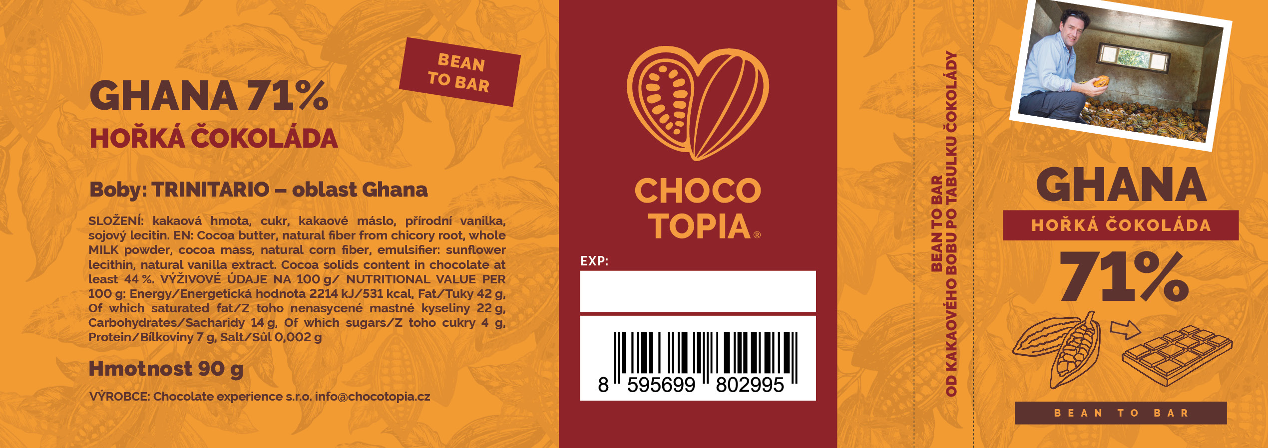 TREE 2 BAR — vnější strana obalu Ghana 71 %.