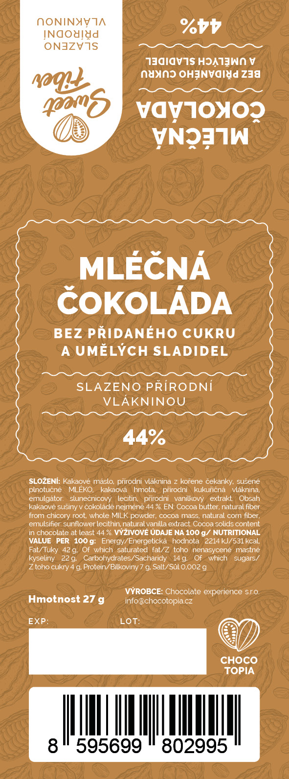 Chocotopia — rozložený obal malé mléčné čokolády, samostatná řada.