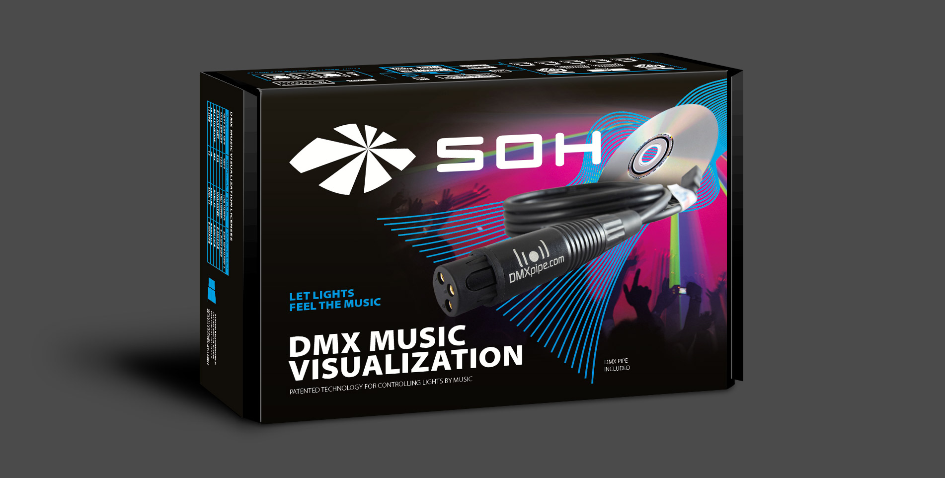 SOH / visualisation of the DMX Music Visualization packaging design.