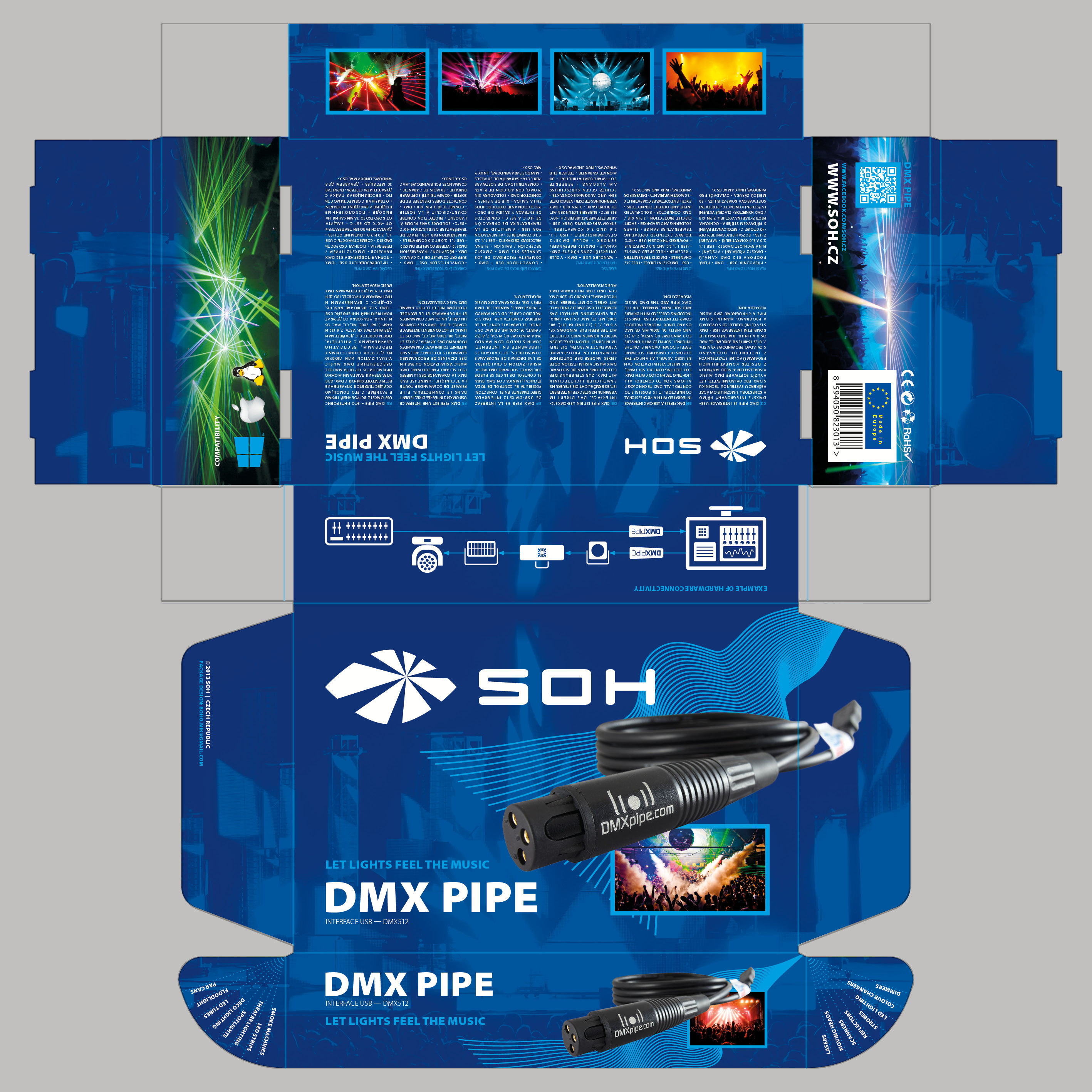 DMX Pipe — graphics on the supplied box dieline.