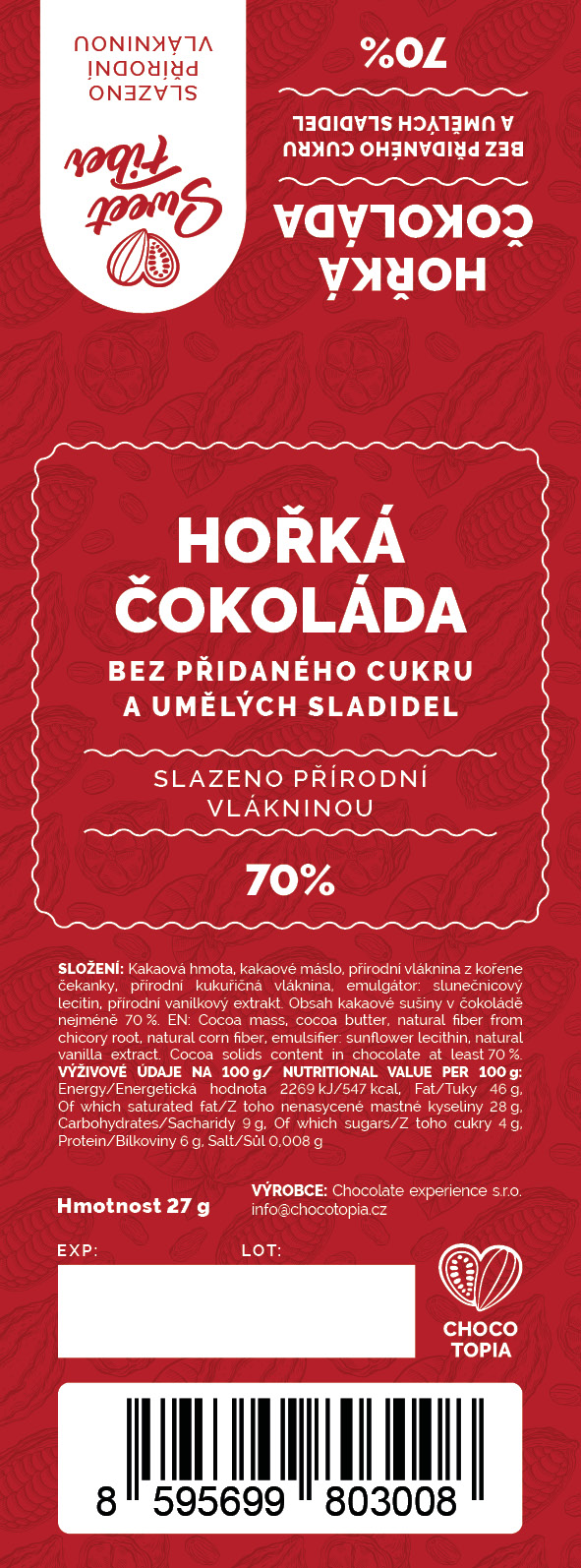 Chocotopia — rozložený obal malé hořké čokolády, samostatná řada.