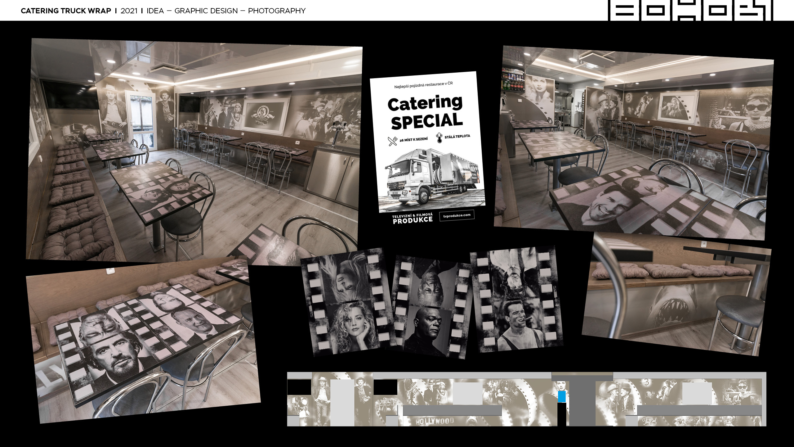 An overview of wall and table graphics with photographs of the installation.