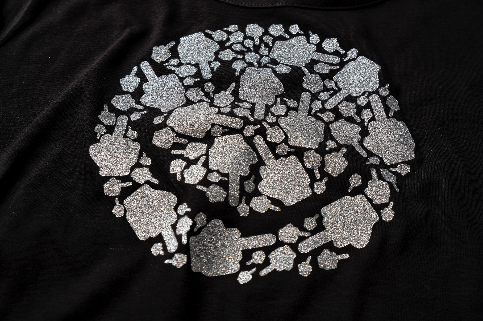 A smiley face made from hand motifs — detail of the finished print